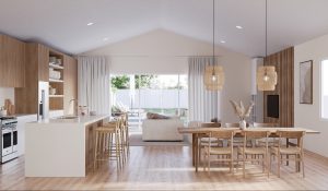Narrawallee project internal living area and kitchen by Qantum Construct
